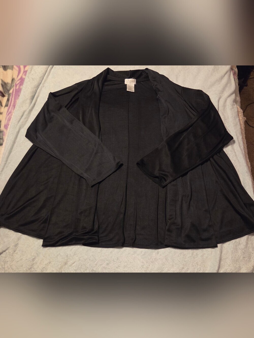Chelsea Studio Black Open Front Draped Cardigan Women's 2XL
